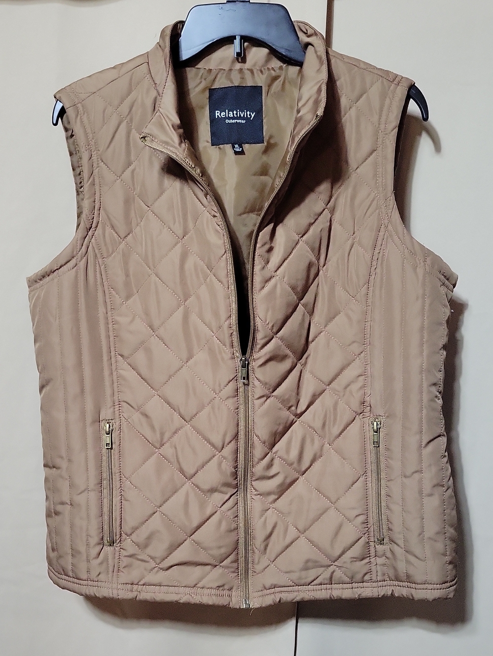 Relativity Quilted Sleeveless Vest - Tan/Camel